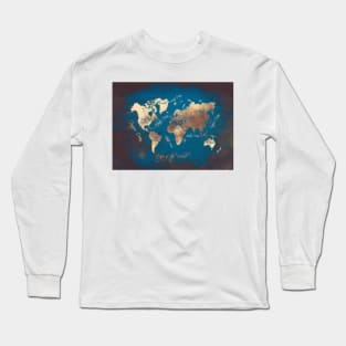 world map blue art  #map #worldmap Long Sleeve T-Shirt